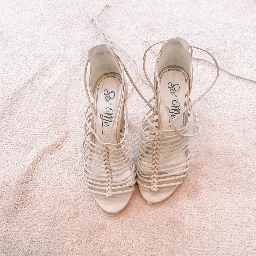 Lulu’s Lace Up Nude Heels